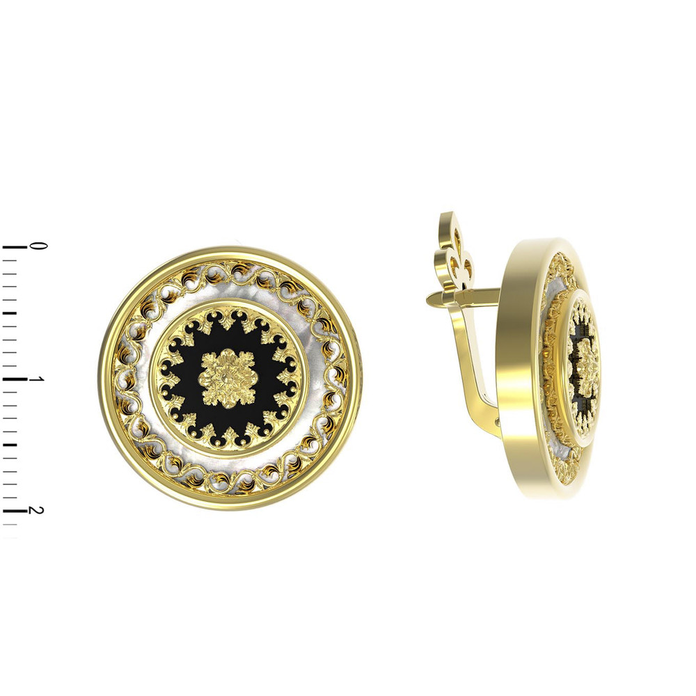 Серьги из лимонного золота c ониксом и перламутром