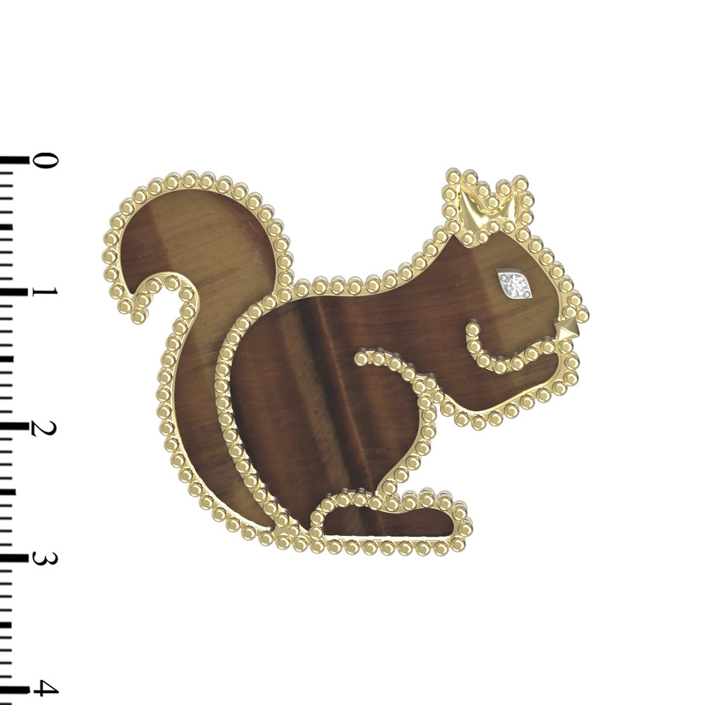 Брошь из лимонного золота c бриллиантами и тигровым глазом