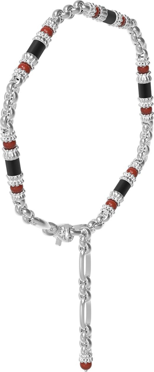 Браслет из белого золота c ониксом и кораллом