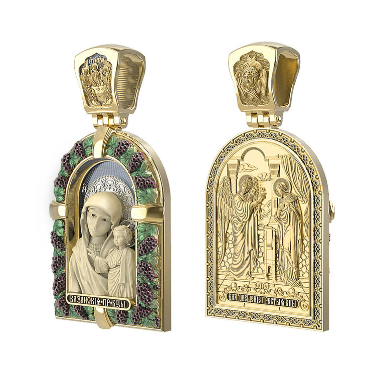 Образок из лимонного золота c эмалью и бивнем мамонта