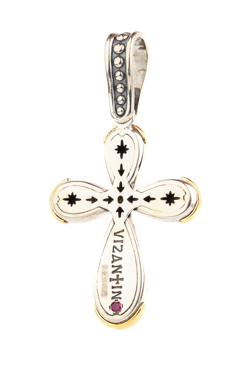 Крест из серебра и золота c фианитом и рубином