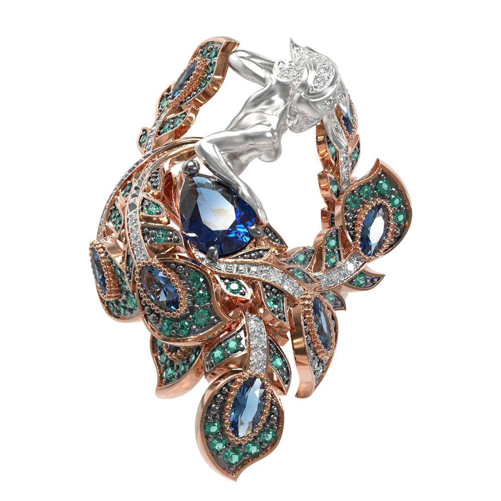 Кольцо из золота c фианитом и топазом London Blue