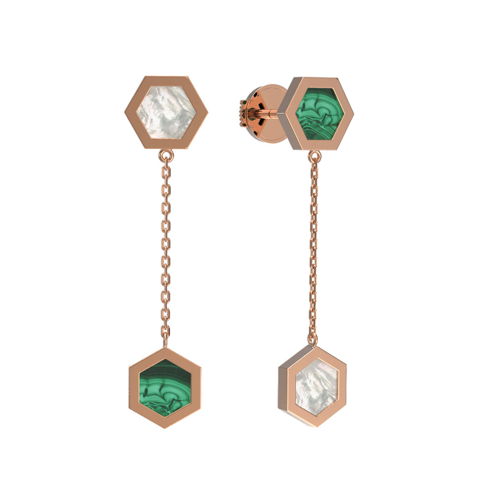 Серьги из золота c малахитом и перламутром