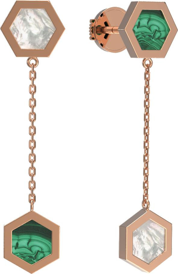 Серьги из золота c малахитом и перламутром