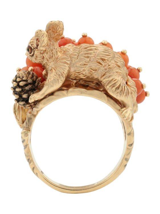 Кольцо из золота c эмалью и кораллом