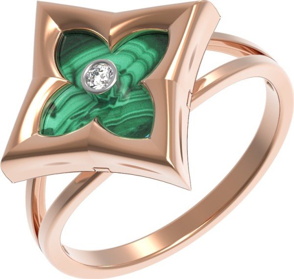 Кольцо из золота c бриллиантами и малахитом