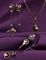 Серьги из золота 585 пробы c бриллиантами и ониксом