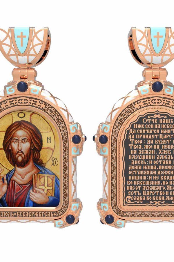 Образок из золота c эмалью, иконописью и темперой