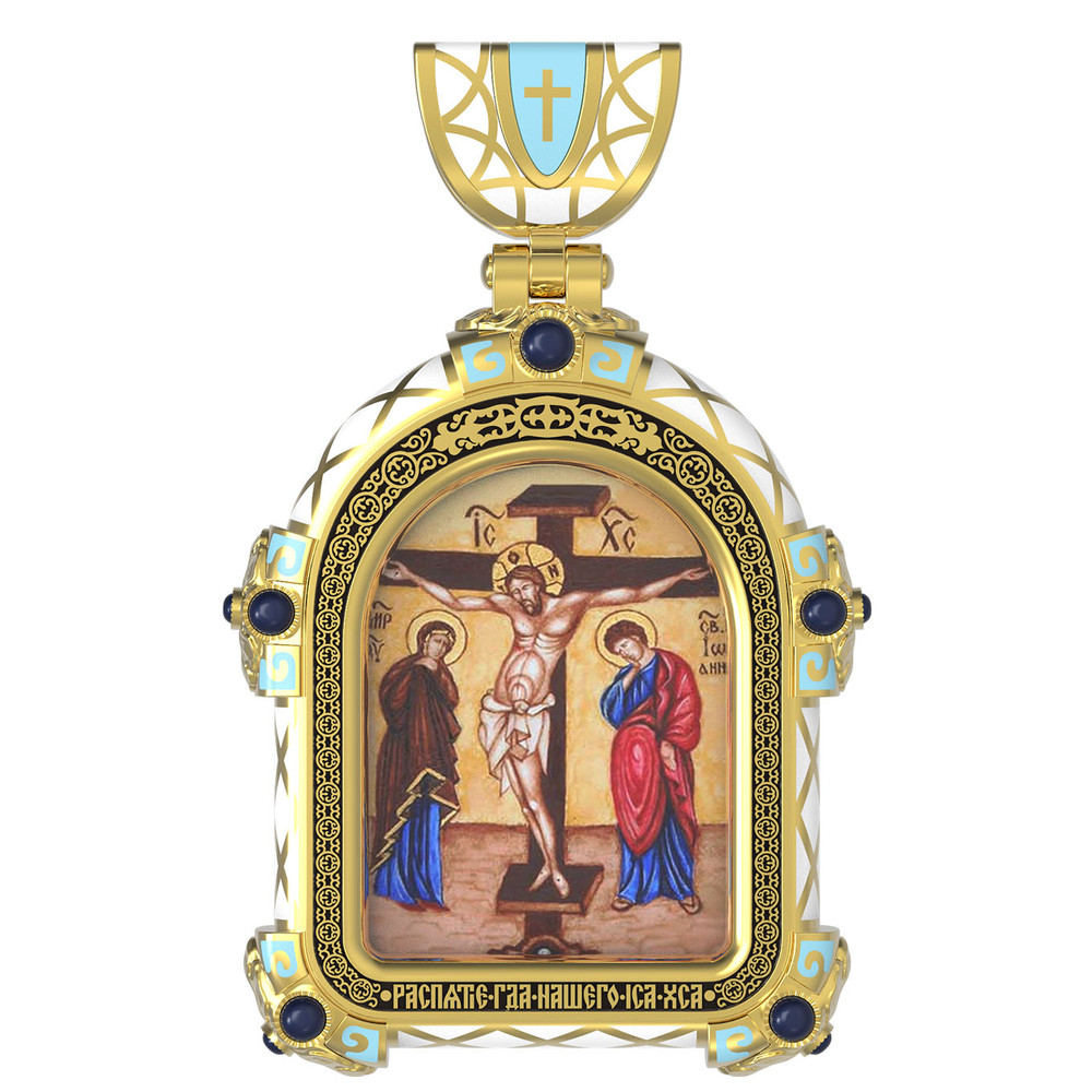 Образок из лимонного золота c эмалью, иконописью и темперой