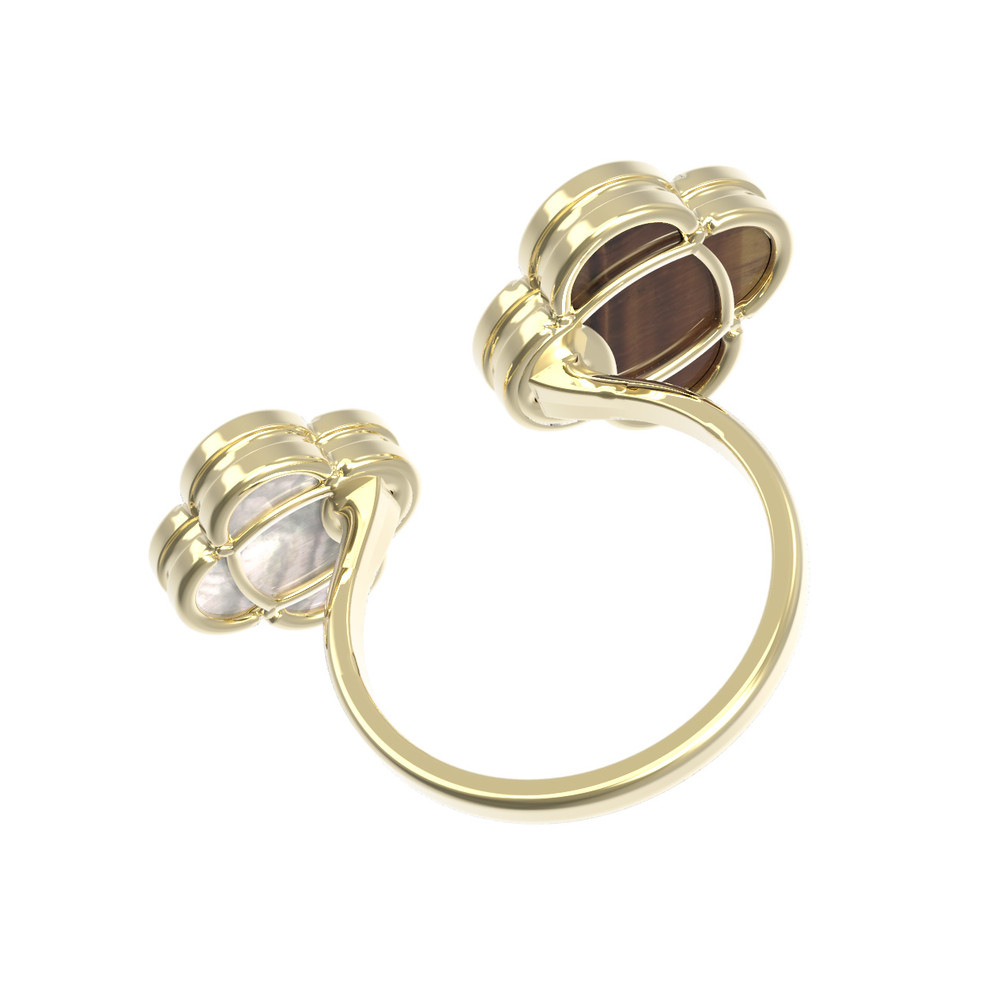 Кольцо из лимонного золота c тигровым глазом и перламутром