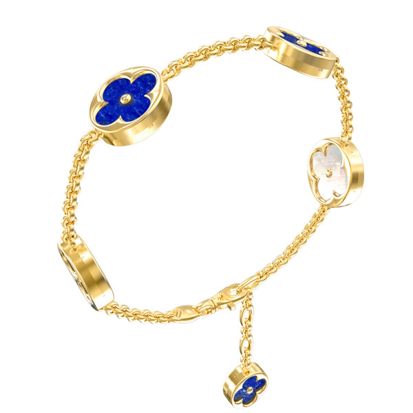 Браслет из лимонного золота c лазуритом и перламутром