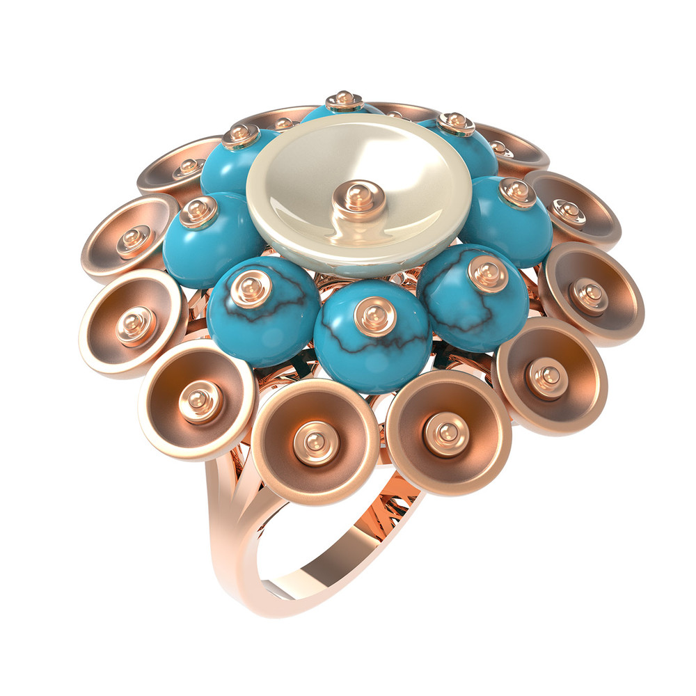 Кольцо из золота c бирюзой и перламутром