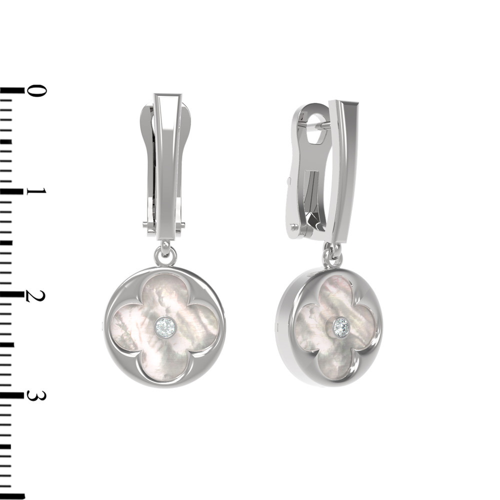 Серьги из белого золота c бриллиантами и перламутром