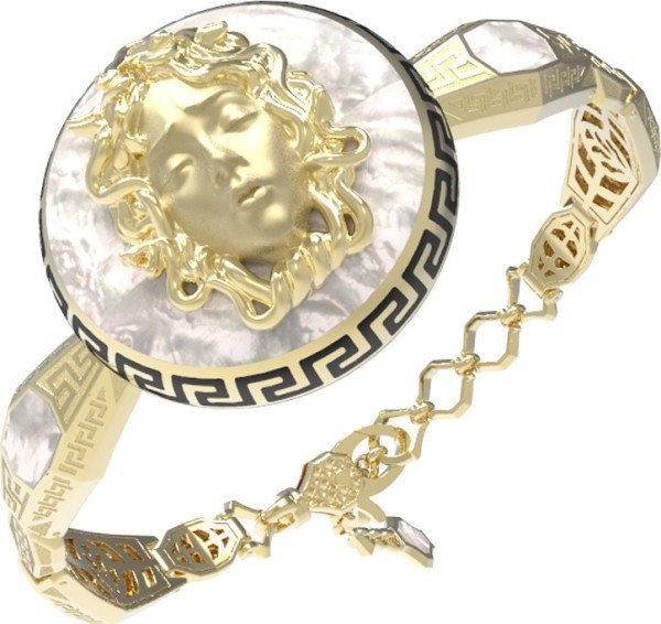 Браслет из лимонного золота 585 пробы c эмалью и перламутром