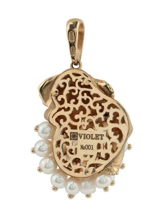 Подвеска из золота c эмалью и жемчугом