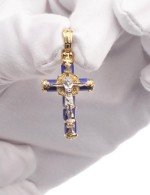 Крест из лимонного золота 585 пробы c лазуритом
