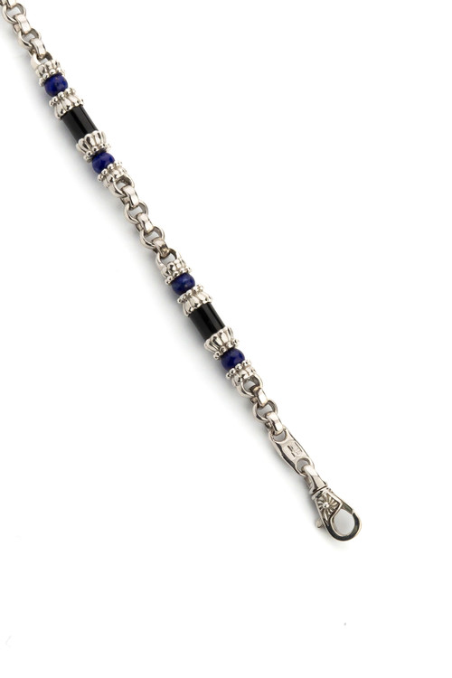 Браслет из белого золота c ониксом и лазуритом