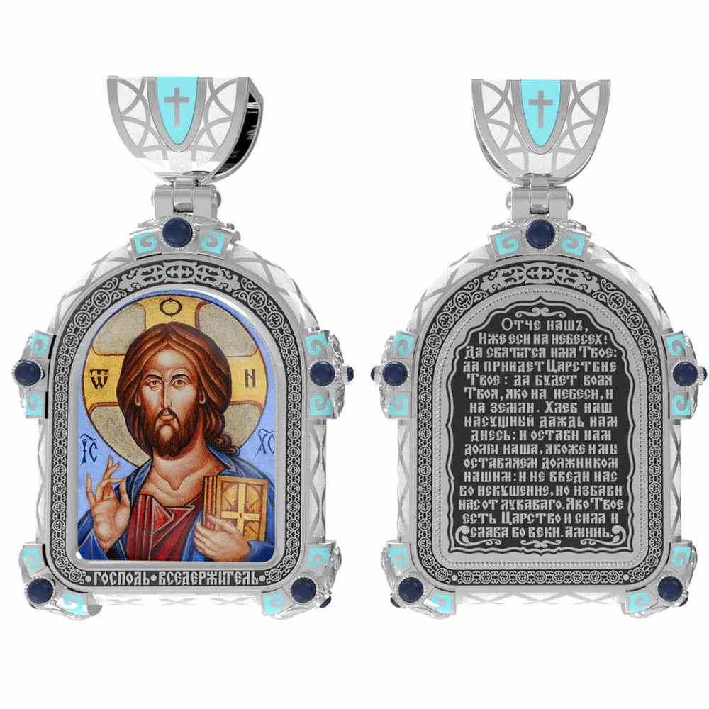 Образок из белого золота c эмалью, иконописью и темперой
