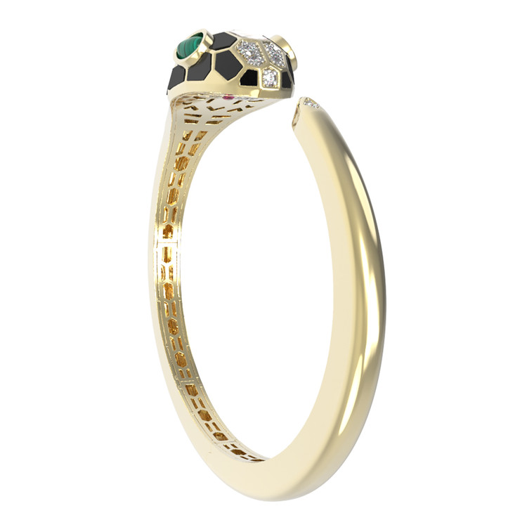 Браслет из лимонного золота c бриллиантами, рубином, ониксом, малахитом и перламутром