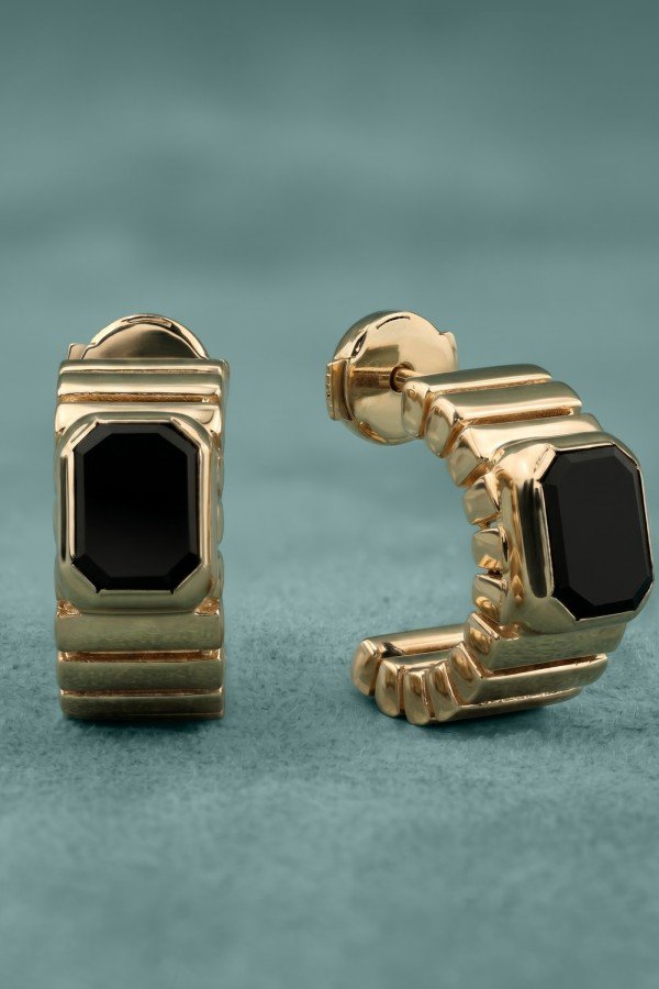 Серьги из золота 585 пробы c ониксом