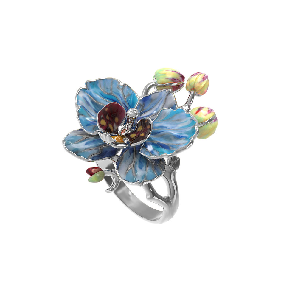 Кольцо из белого золота c эмалью