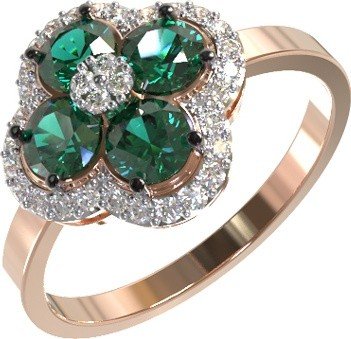 Кольцо из золота 585 пробы c бриллиантами и изумрудом