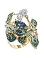 Кольцо из лимонного золота 585 пробы c фианитом и топазом London Blue