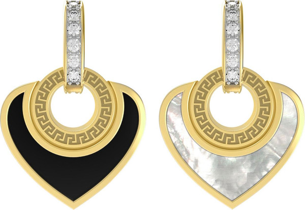 Подвеска из лимонного золота c фианитом, ониксом и перламутром