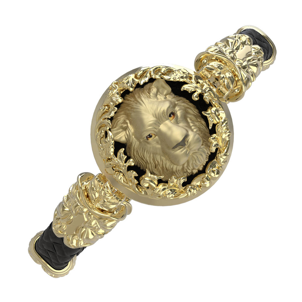 Браслет из лимонного золота c эмалью, шнурком и ониксом