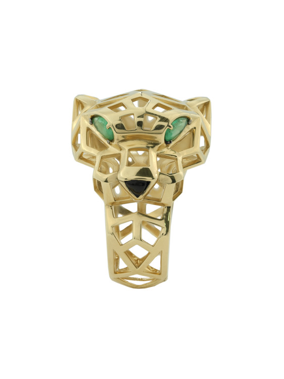 Кольцо из лимонного золота c изумрудом и ониксом