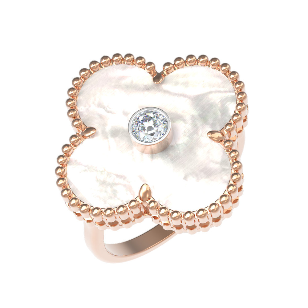 Кольцо из золота c бриллиантами и перламутром