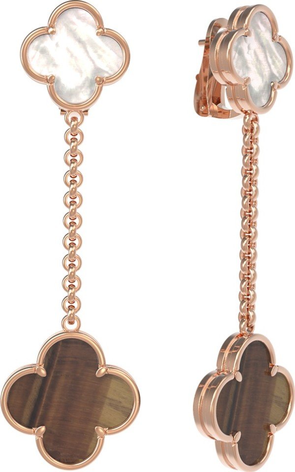 Серьги из золота 585 пробы c тигровым глазом и перламутром