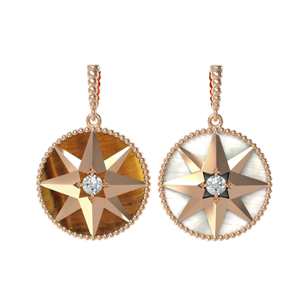 Подвеска из золота c фианитом, тигровым глазом и перламутром