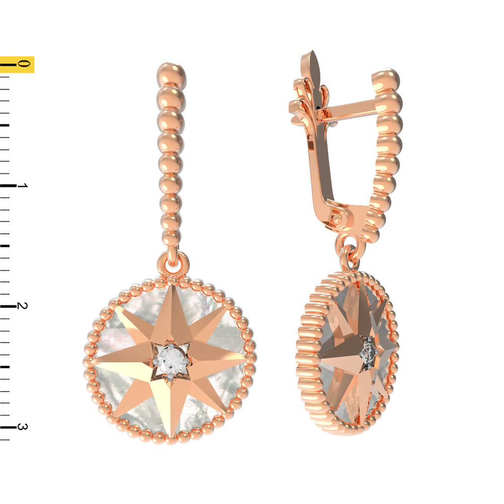 Серьги из золота c фианитом и перламутром