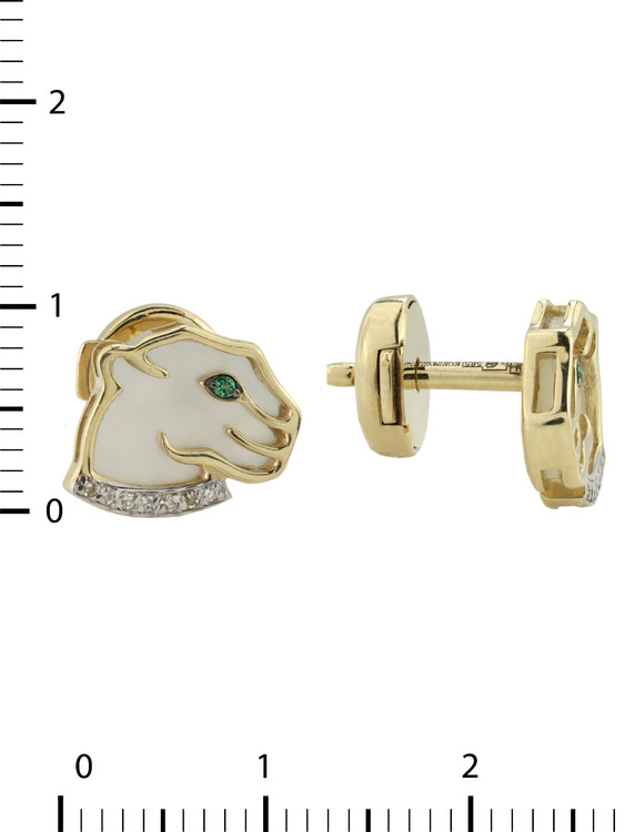 Серьги из лимонного золота c бриллиантами, изумрудом и перламутром