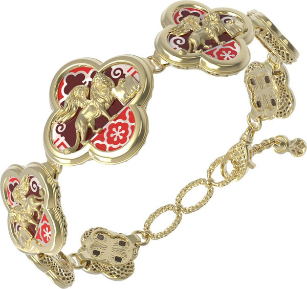 Браслет из лимонного золота c эмалью, жемчугом и перламутром