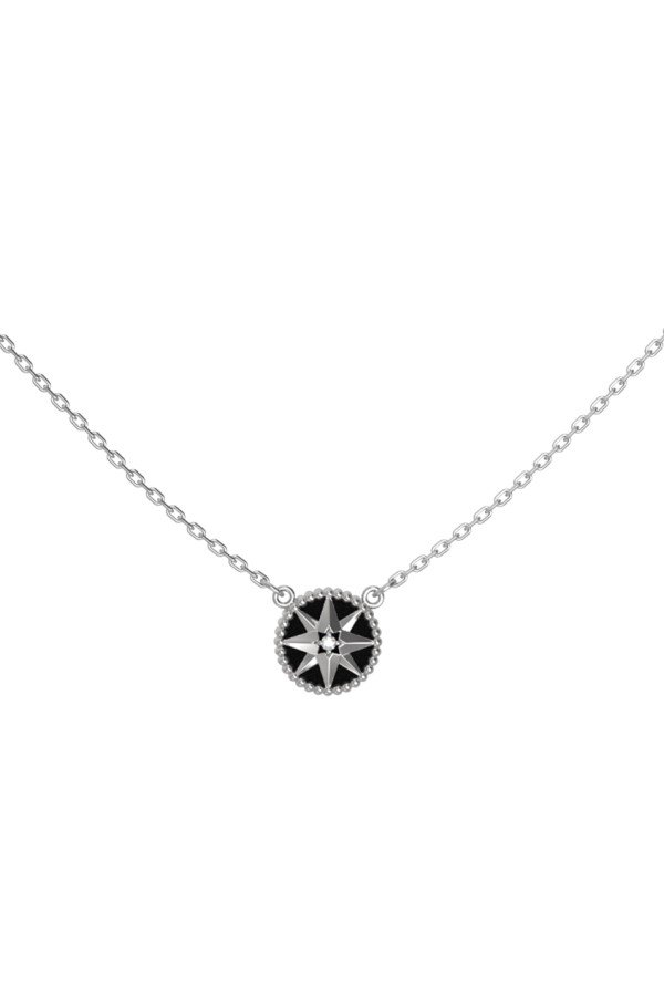 Колье из белого золота 585 пробы c бриллиантами и ониксом