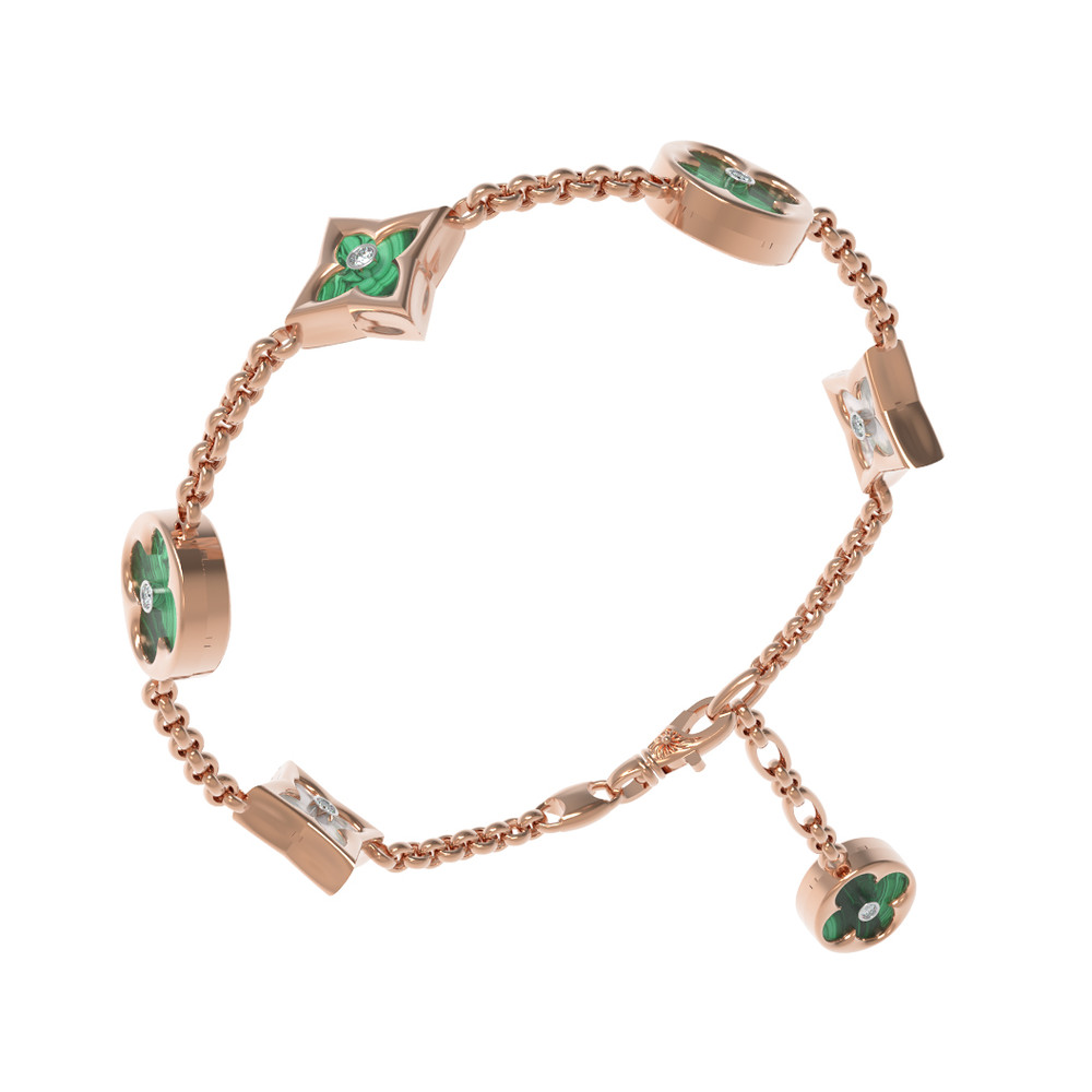 Браслет из золота c бриллиантами, малахитом и перламутром