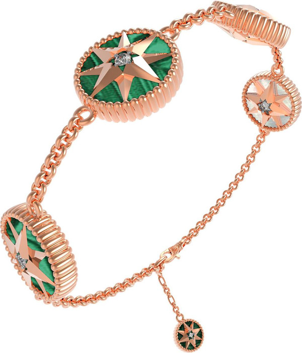 Браслет из золота c фианитом, малахитом и перламутром