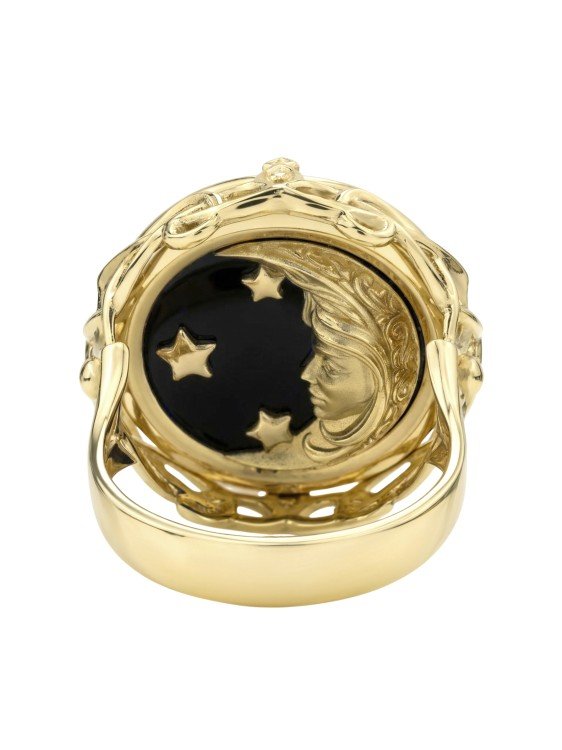 Кольцо из лимонного золота c ониксом и перламутром
