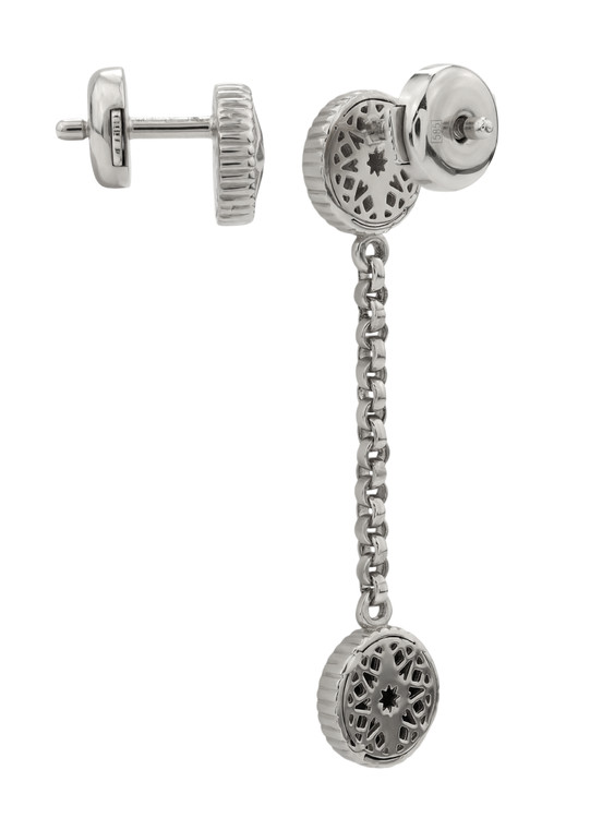 Серьги из белого золота c бриллиантами, ониксом и перламутром