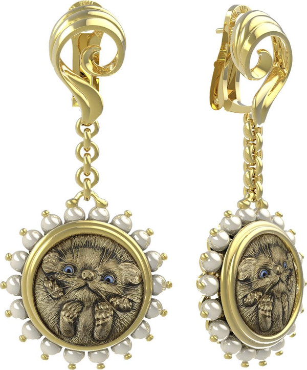 Серьги из лимонного золота c эмалью и жемчугом