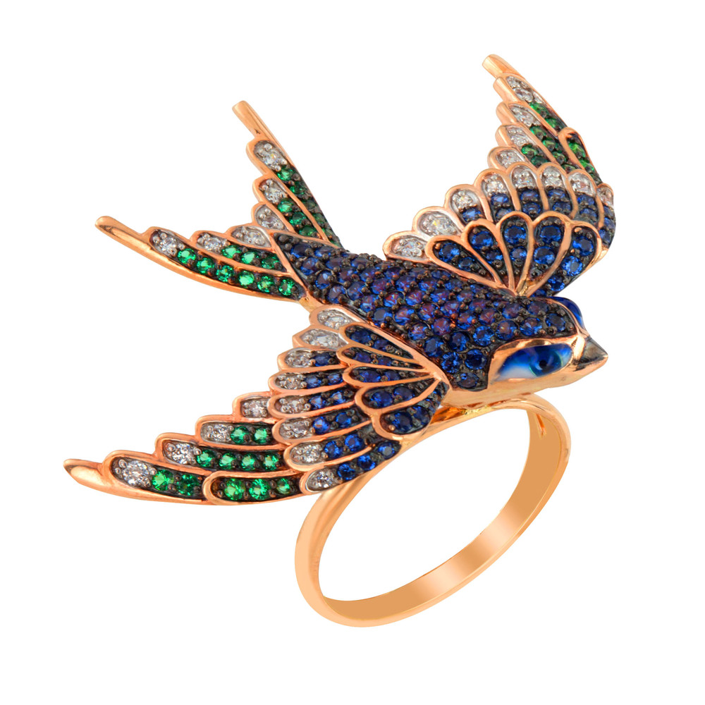 Кольцо из золота c эмалью и фианитом