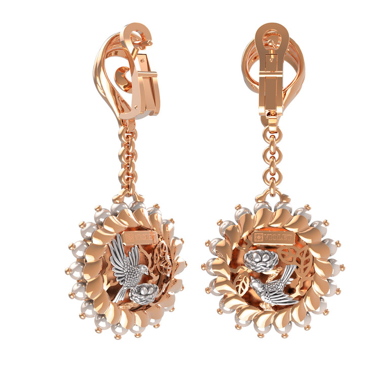 Серьги из золота c эмалью и жемчугом