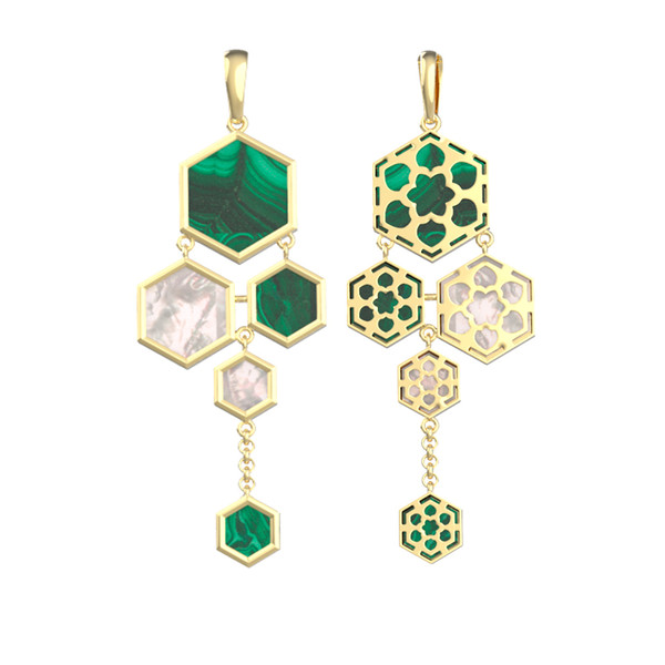 Подвеска из лимонного золота c малахитом и перламутром