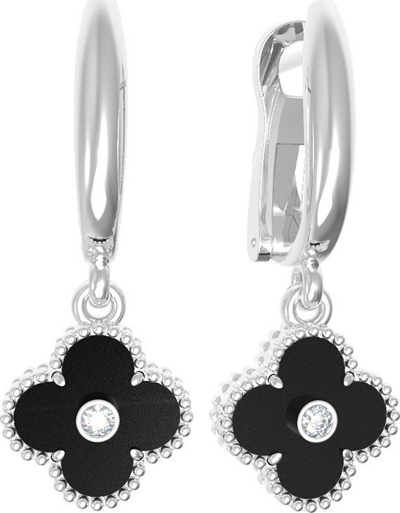 Серьги из белого золота 585 пробы c бриллиантами и ониксом