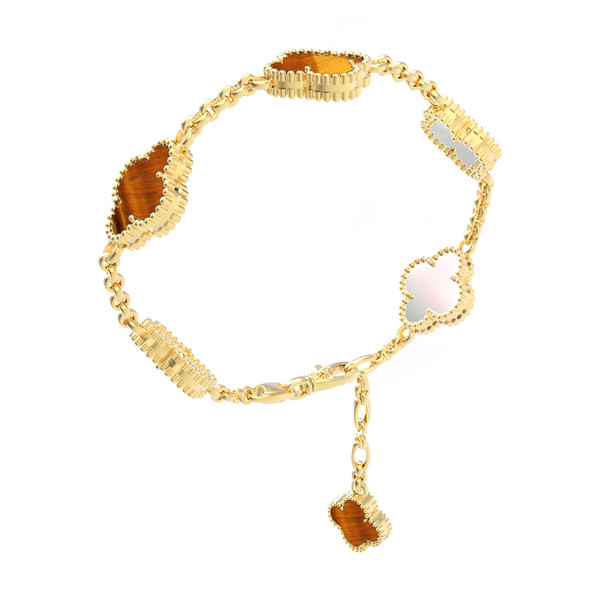 Браслет из лимонного золота c тигровым глазом и перламутром