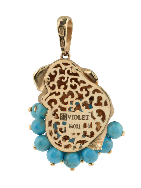 Подвеска из золота c эмалью и бирюзой