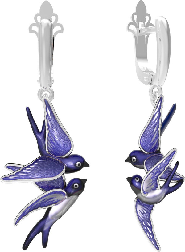 Серьги из белого золота c эмалью