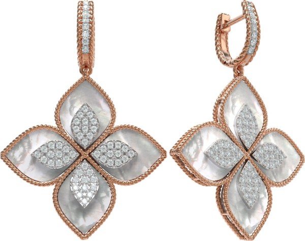 Серьги из золота c бриллиантами и перламутром